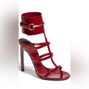 Gucci Red Patent Leather Ursula Horsebit Gladiator Sandals Size 37.5